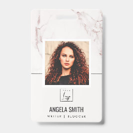 WITTE BLUSH MARMER TEXTUUR WERKNEMER FOTO BARCODE BADGE