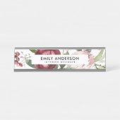 WITTE BLUSH PINK BURGUNDY PROTEA FLORAL WATERVERF BUREAU NAAMBORDJE (Voorkant)