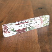 WITTE BLUSH PINK BURGUNDY PROTEA FLORAL WATERVERF NAAMBORDJE (Zijkant)