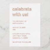 Witte Blush Roze Bruiloft Roos Gouden Folie Invita Folie Uitnodiging (Voorkant)