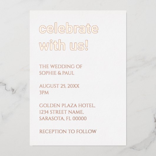 Witte Blush Roze Bruiloft Roos Gouden Folie Invita Folie Uitnodiging (Voorkant)