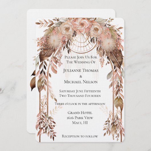 Witte Blush Roze Crème Boho Bloemen Trouwboog Kaart (Voorkant / Achterkant)