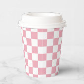 Witte Blush Roze Vierkant Patroon Papieren Bekers (Rechts)