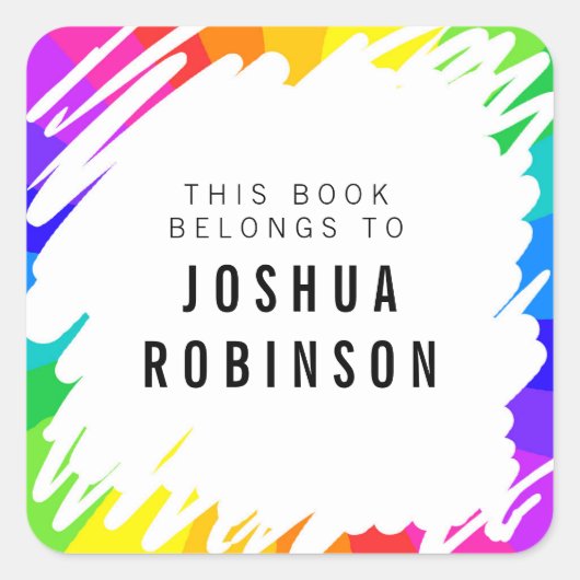 Witte boekenplaat regenboog krabbel boek sticker (Voorkant)