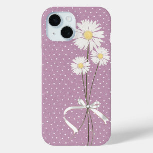 witte boeket van madeliefjes op stippen iPhone 15 case