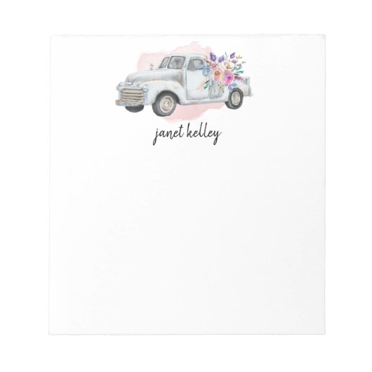 Witte Boerderij Vrachtwagen en bloemen, speciaal  Notitieblok (Voorkant)