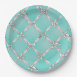 Witte bogen turquoise roodborstje ei blauw bruidsf papieren bordje