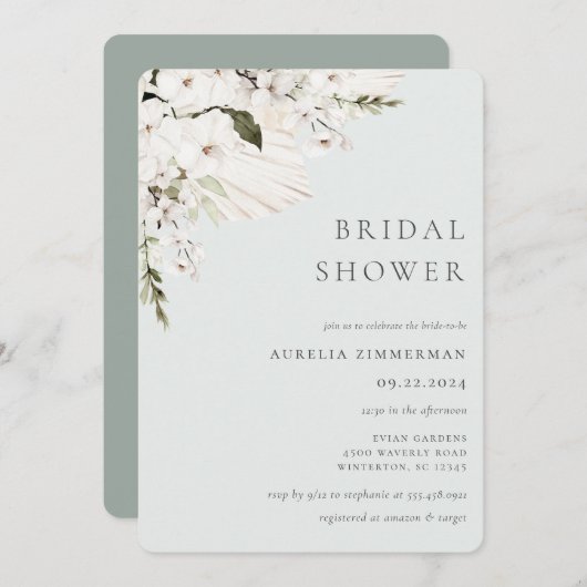 Witte Boheemse Bloemige Bruidsuitnodiging Kaart (Voorkant / Achterkant)