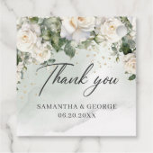 Witte boheemse rozen en eucalyptus groenbladeren bedankjes labels (Achterkant)