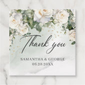 Witte boheemse rozen en eucalyptus groenbladeren bedankjes labels (Voorkant)