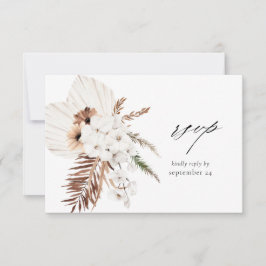 Witte Boho & Beige Bloem met maaltijd RSVP-kaart RSVP Kaartje