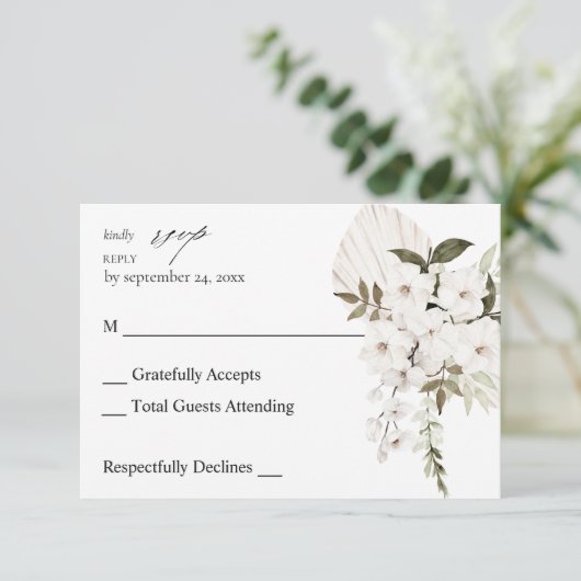 Witte Boho Bloem geen maaltijd RSVP (Staand voorkant)