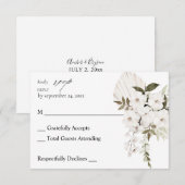 Witte Boho Bloem geen maaltijd RSVP Kaartje (Voorkant / Achterkant)