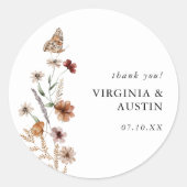 Witte Boho Bloem Klassieke Ronde Sticker (Voorkant)