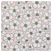 Witte Boho Bloemen Op Roze Stof (Close Up)
