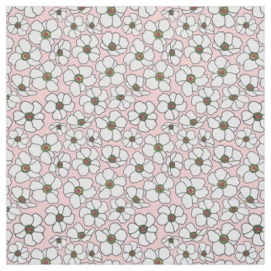 Witte Boho Bloemen Op Roze Stof (Swatch)