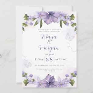 Witte Boho Bloemen Paarse Trouw Uitnodiging