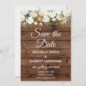 Witte Boho Bloemen Rustiek Goud Save the Date Kaart (Voorkant)