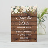 Witte Boho Bloemen Rustiek Goud Save the Date Kaart (Staand voorkant)