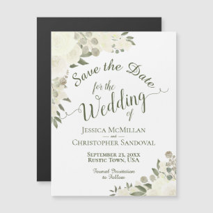 Witte Boho Bloemige Save the Date Calligrafie Magn