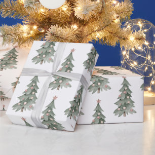 Witte Boho Blush Roze Groene Kerstboom Cadeaupapier