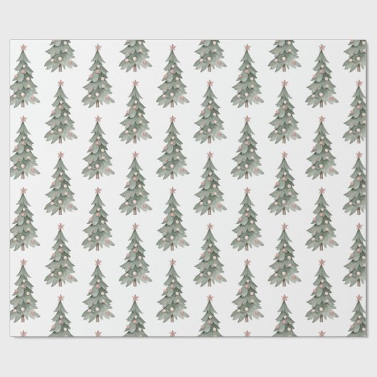 Witte Boho Blush Roze Groene Kerstboom Cadeaupapier (Vlak)