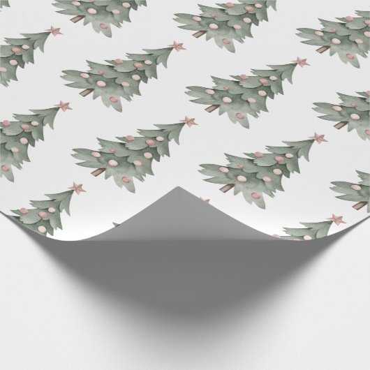 Witte Boho Blush Roze Groene Kerstboom Cadeaupapier (Hoek)