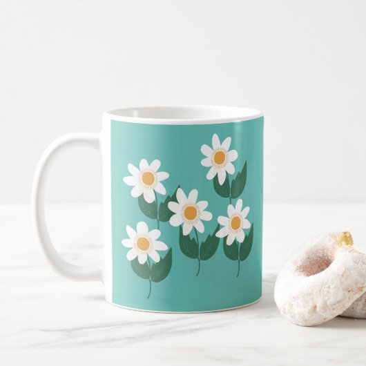 Witte Boho Daisy Bloemen Koffiemok (Met donut)