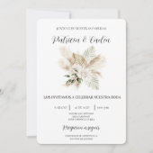 Witte Boho Floral Spaanse bruiloft uitnodiging (Voorkant)