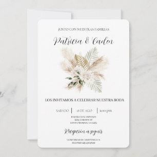 Witte Boho Floral Spaanse bruiloft uitnodiging