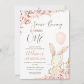 Witte Boho konijnenballon 1e verjaardag Kaart (Voorkant)