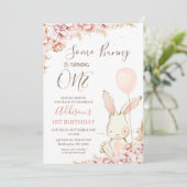 Witte Boho konijnenballon 1e verjaardag Kaart (Staand voorkant)