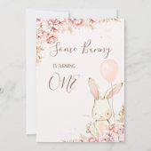 Witte Boho konijnenballon 1e verjaardag Kaart (Achterkant)