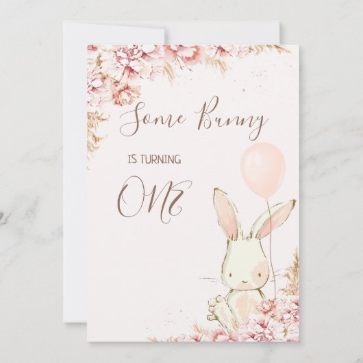 Witte Boho konijnenballon 1e verjaardag Kaart (Achterkant)