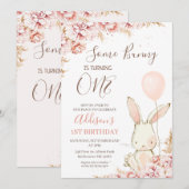 Witte Boho konijnenballon 1e verjaardag Kaart (Voorkant / Achterkant)