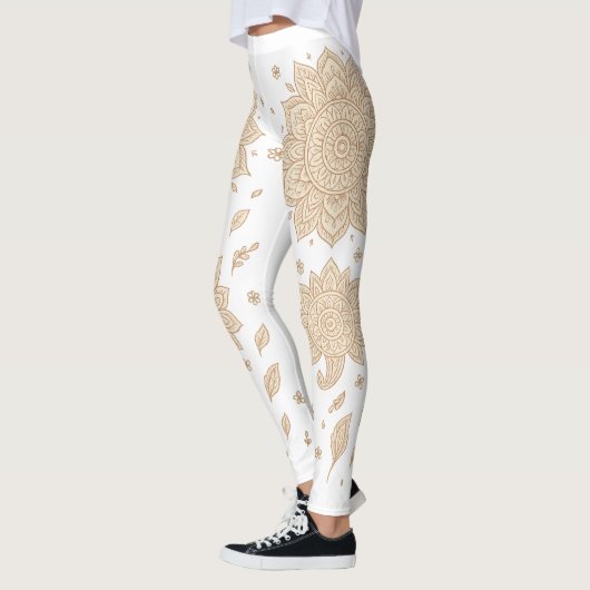 Witte Boho Mandala Minimalistische Yoga Leggings (Links)