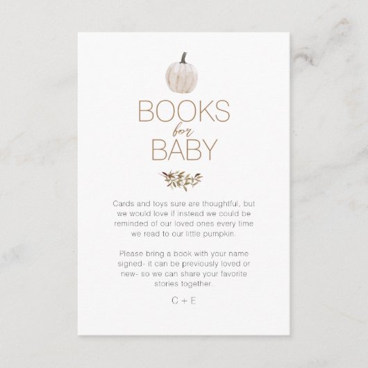 Witte Boho Pompoen Baby shower Boeken voor Baby Informatiekaartje (Voorkant)