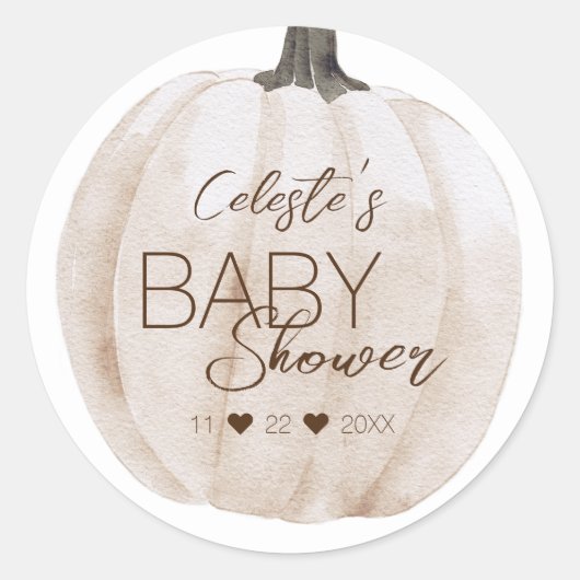 Witte Boho Pompoen Baby shower Envelope Seal Ronde Sticker (Voorkant)