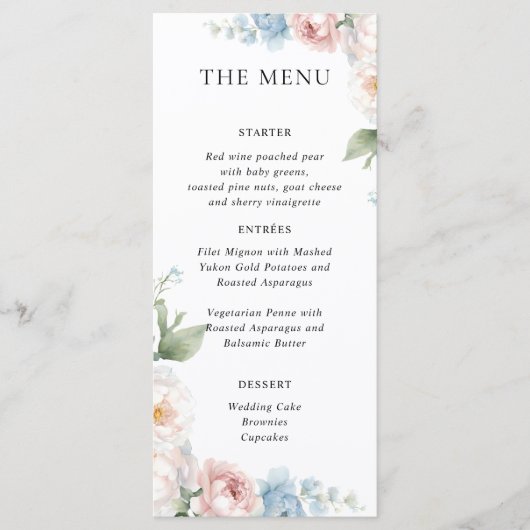 WITTE BOHO ROZEN BLOEMEN TROUW DINER MENU (Voorkant)