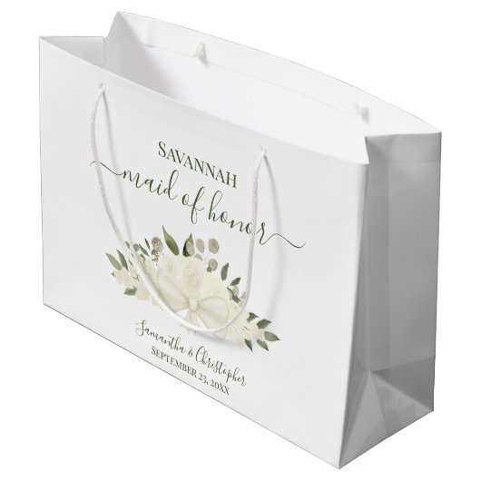 Witte Boho Rozen Boeket Bruidsmeisje van Eer Groot Cadeauzakje (Achterkant Gekanteld)