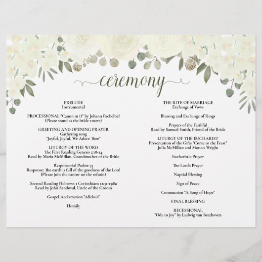 Witte Boho Rozen DIY Vouw Katholieke Trouwprogramm (Achterkant)