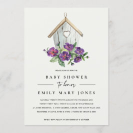 WITTE BOHO RUSTIC FLORAL BIRDHOUSE BABY SHOWER KAART