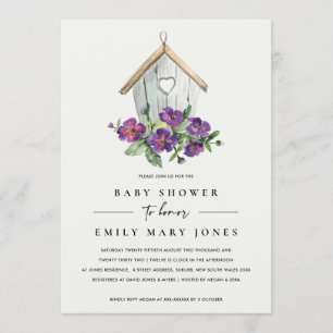 WITTE BOHO RUSTIC FLORAL BIRDHOUSE BABY SHOWER KAART
