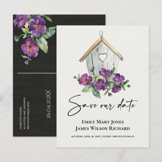 WITTE BOHO RUSTIC FLORAL BIRDHOUSE BEWAART U DE DA AANKONDIGINGSKAART (Voorkant / Achterkant)