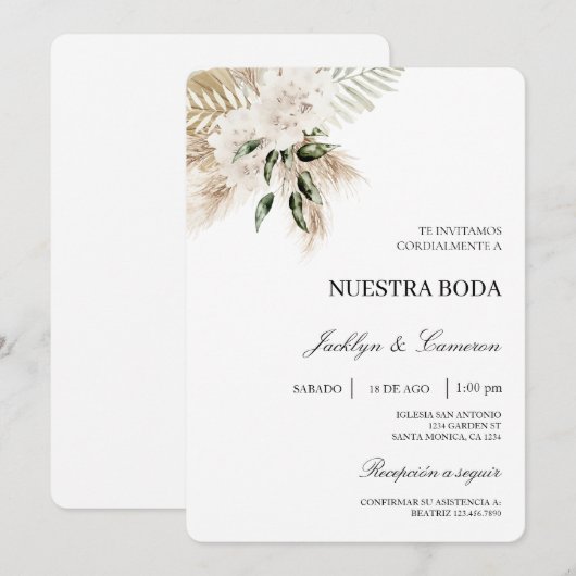 Witte Boho Spaanse bruiloft uitnodiging (Voorkant / Achterkant)