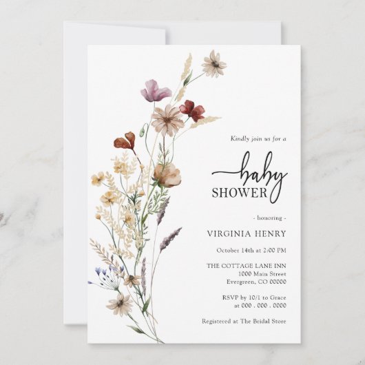 Witte Boho uitnodiging voor baby shower (Voorkant)