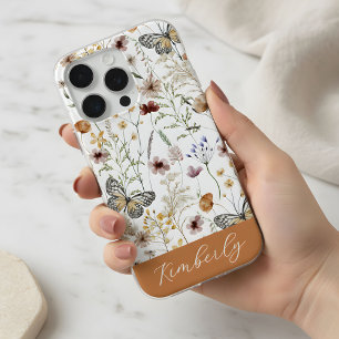 Witte Boho Watercolor Wilde Bloemen Patroon iPhone 15 Pro Case