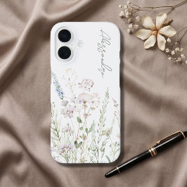 Witte Boho Waterverf Wilde Bloemen iPhone 16 Hoesje
