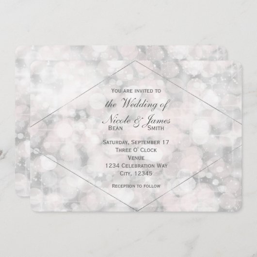 Witte Bokeh Licht Elegante Glam Huwelijks Uitnodig Kaart (Voorkant / Achterkant)