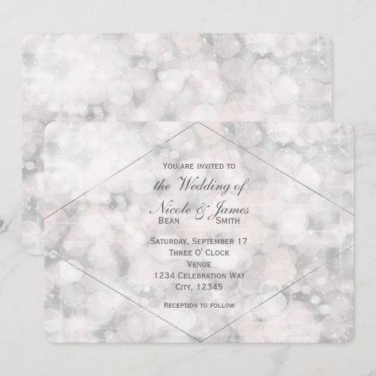 Witte Bokeh Licht Elegante Glamour Huwelijksuitnod Kaart (Voorkant / Achterkant)